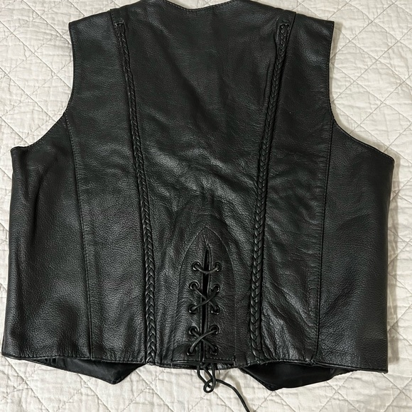 Unik Men's Vintage XL Lined Black Leather Chopper Vest EUC - Picture 8 of 8